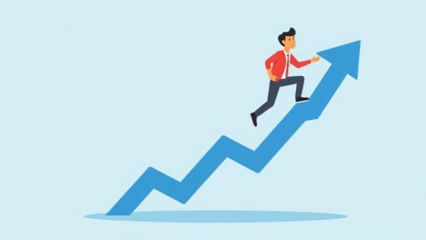 Impact of kindness at work concept illustrated by a man climbing graph arrows.