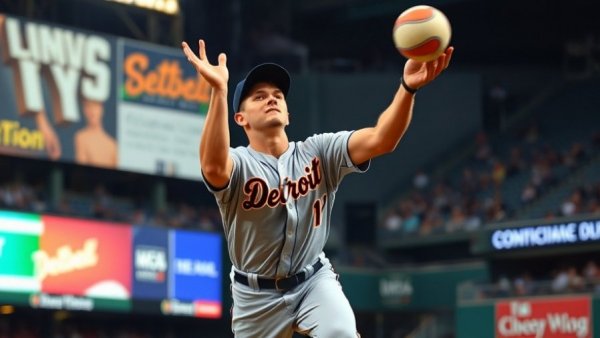 Tigers Late Rally: Baseball player in action catching a ball.
