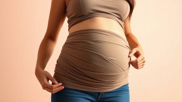Postpartum belly wrap on woman adjusting fit