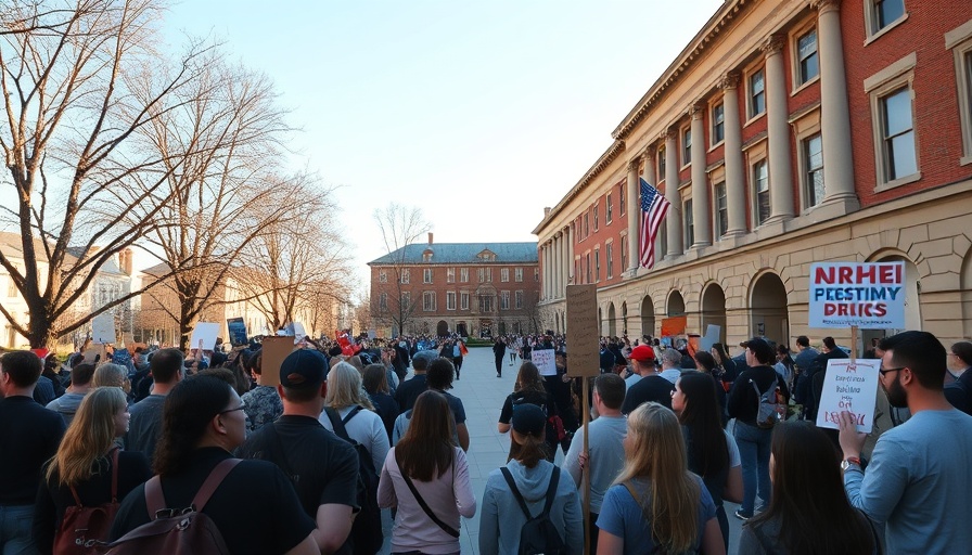 DEI Protest at University of Michigan in courtyard with flag.