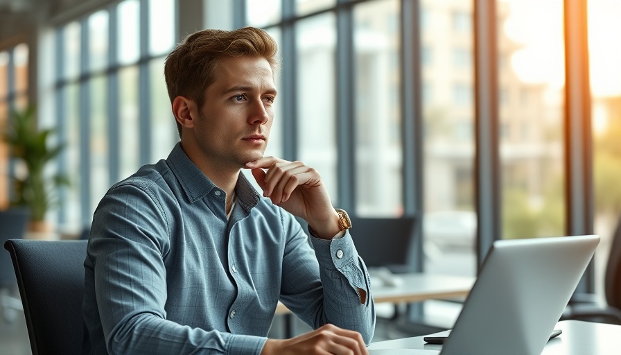 Man in office setting reflecting on corporate culture.