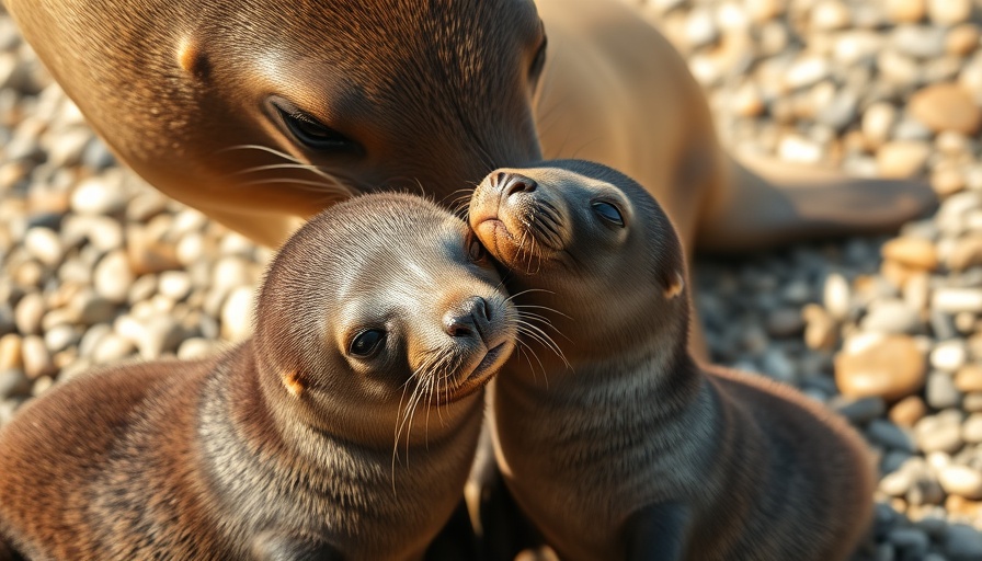 Adorable baby sea lion and mother on beach, Disneynature documentaries for kids.