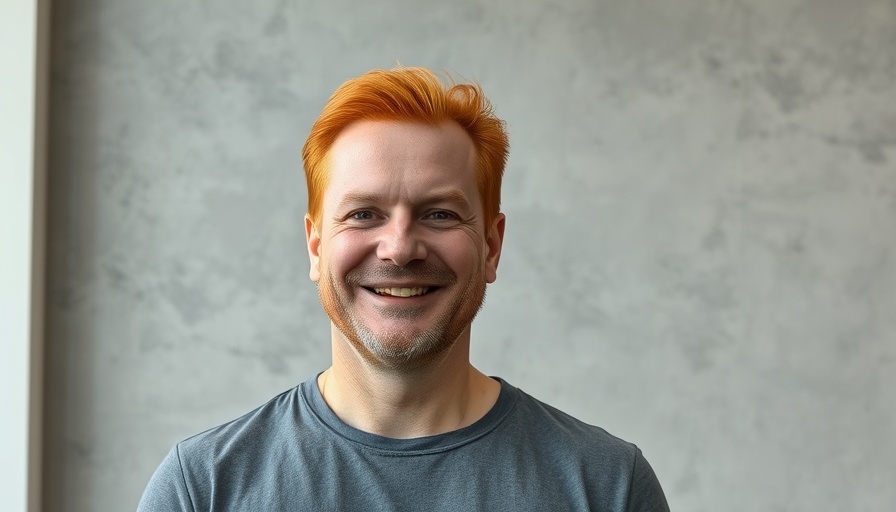 Middle-aged man with bright red hair smiling casually in an indoor setting.