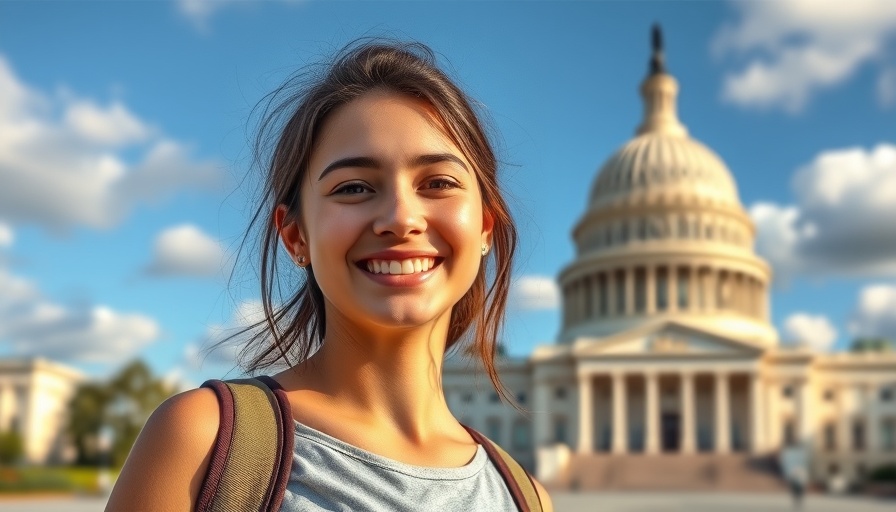 Portrait of a smiling young woman in front of the US Capitol.