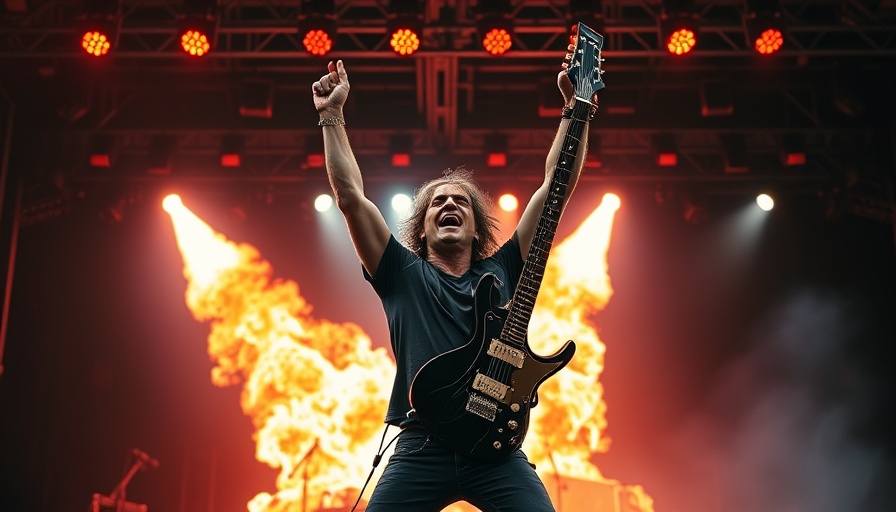 White Stripes rock concert with fiery backdrop and guitarist.