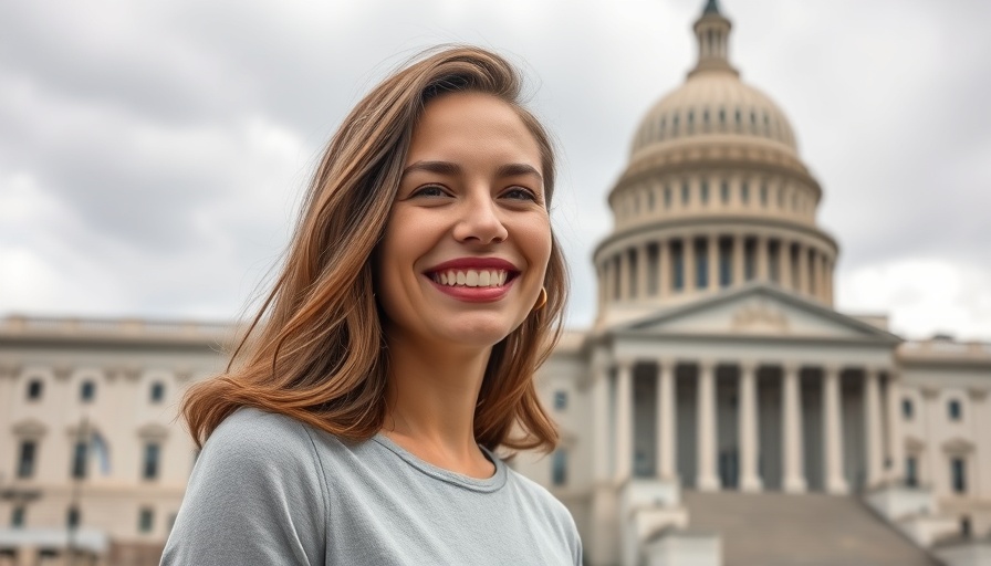 Gen Z individual smiling confidently in front of US Capitol.