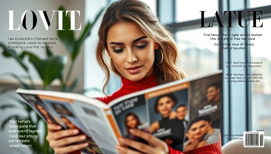 Stylish magazine cover with a confident woman in red sweater.