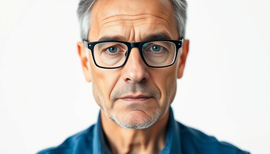 Mature man with glasses, serious expression in neutral lighting.