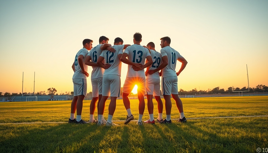 Cascades Conference boys track team on field at sunset.
