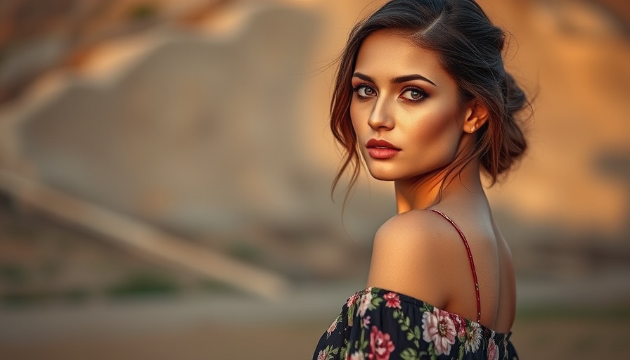 Elegant woman in floral dress, posing gracefully, soft lighting.
