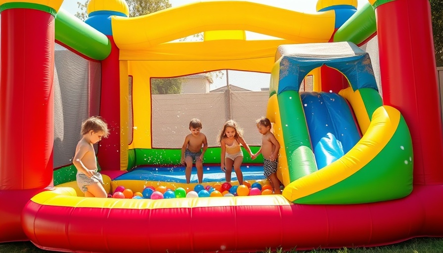 Vibrant bounce house for kids with slide and play area.