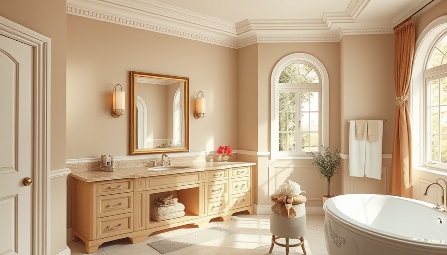 Elegant bathroom with classic design for aging in place, featuring neutral tones and luxurious fixtures.
