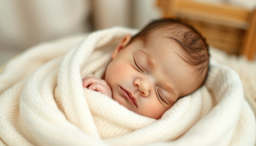 Peaceful newborn baby sleeping, wrapped in white blanket.