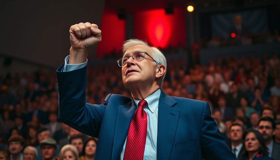 Man in suit raising fist during rally, highlighting Trump Federal Cuts Ann Arbor Contingency Fund