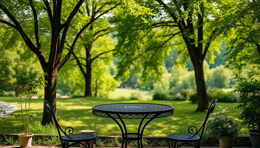 Peaceful memorial garden at home with scenic view and seating.