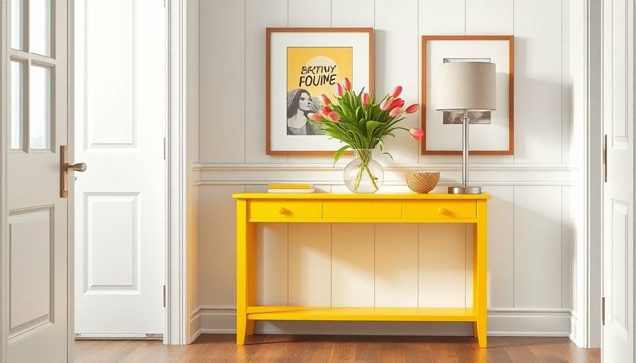 Designer family home entryway with vibrant colors and décor.