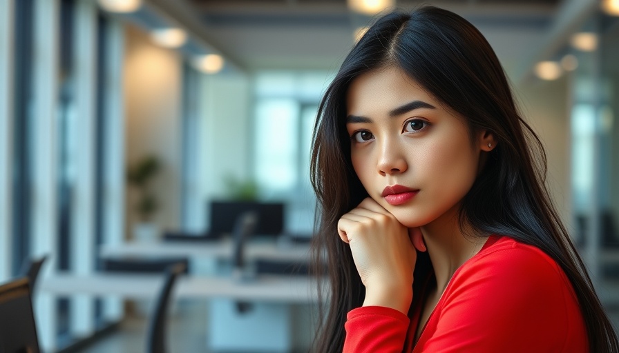 Building Quietly in Innovation: Woman in red in modern office.