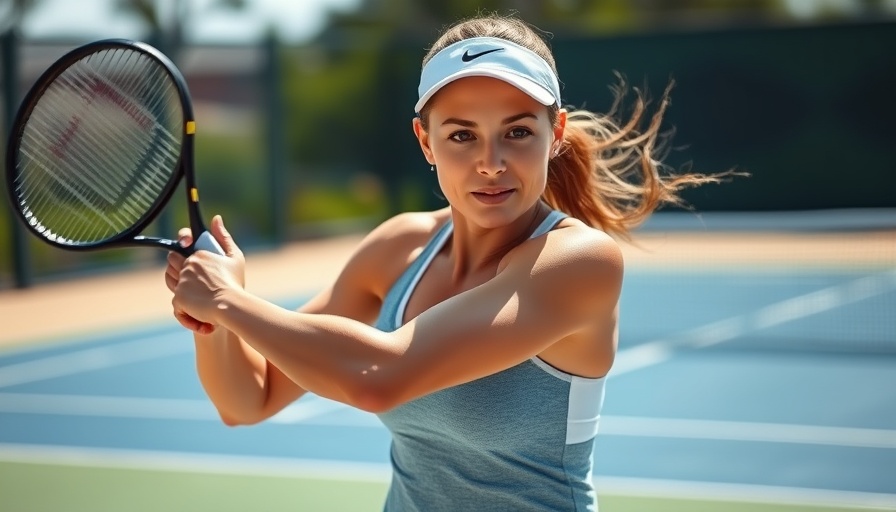 Tennis player mid-swing at MHSAA finals, intense focus, on court.