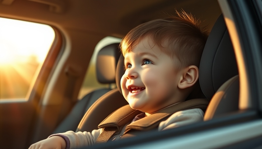 Baby in a car seat smiling, illustrating new car seat regulations.