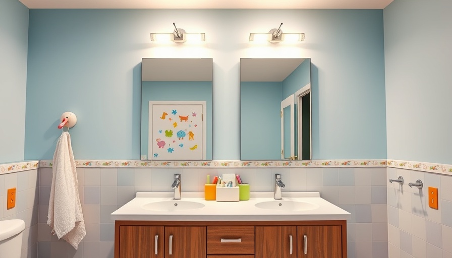 Children's bathroom design with modern playful elements.