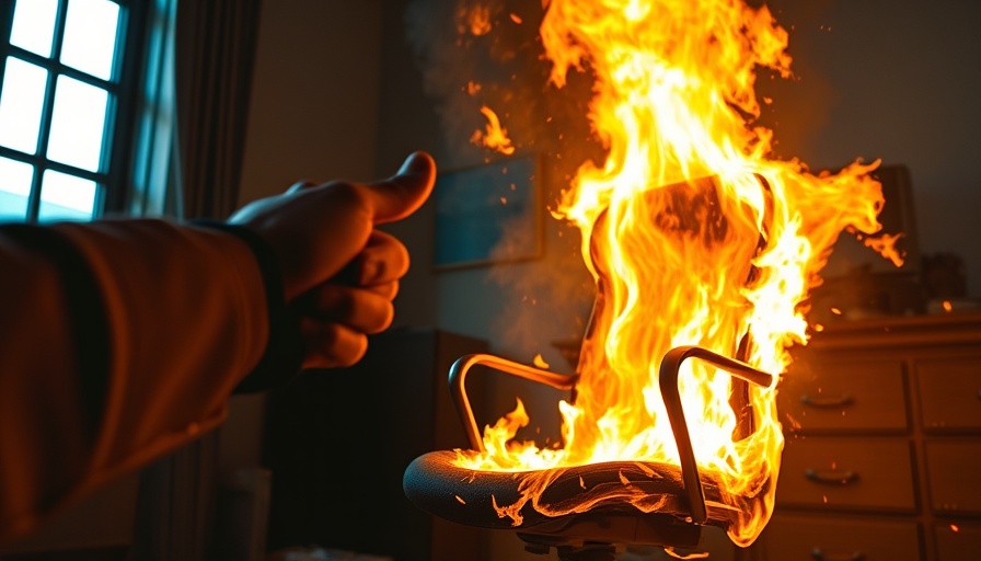 Surreal image of a flaming chair with a pointing hand to illustrate turning complaints into results.