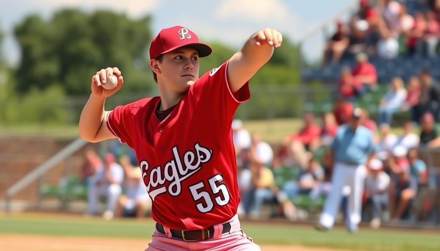 Frankenmuth baseball tournament win: focused pitcher mid-throw.