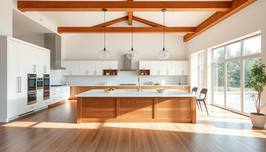 Modern kitchen with large island and pendant lights, highlighting common layout elements.