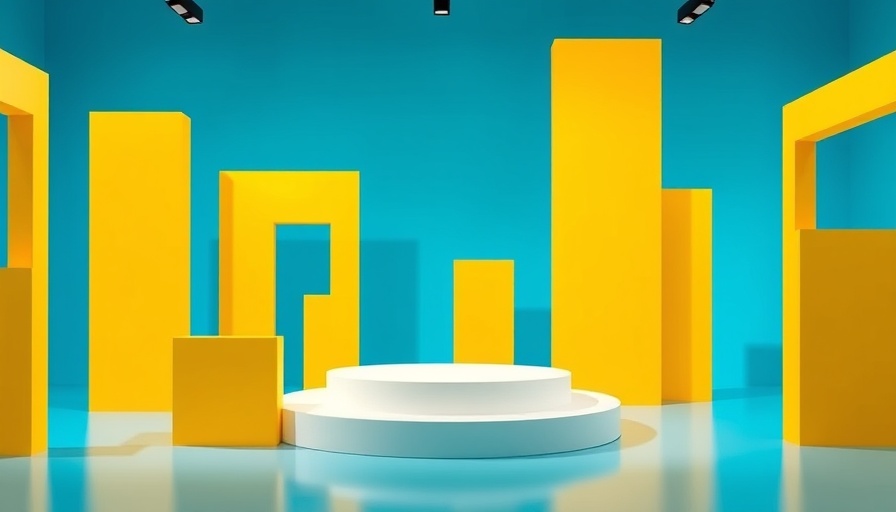 Minimalistic display with yellow shapes on cyan background, workplace decision making.