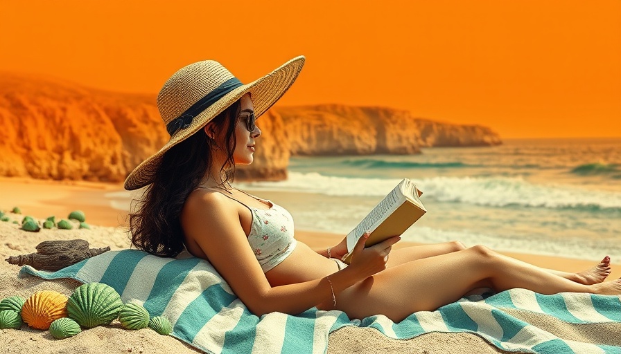 Surreal collage of a woman on vacation against scenic backdrop.