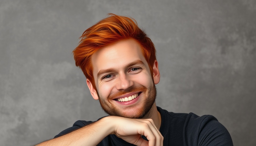 Man with red hair smiling confidently, AI-powered fashion app Alta.