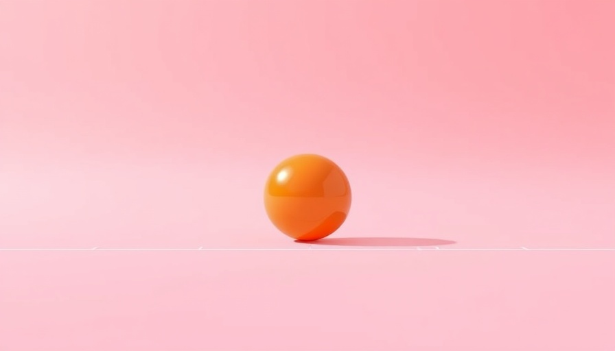 Minimalistic orange sphere at starting line on pink background, confident decision making.
