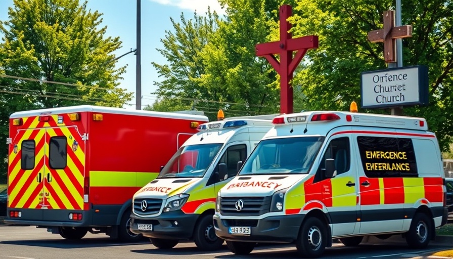 Emergency vehicles near church preventing mass shooting, church staff heroically intervened.