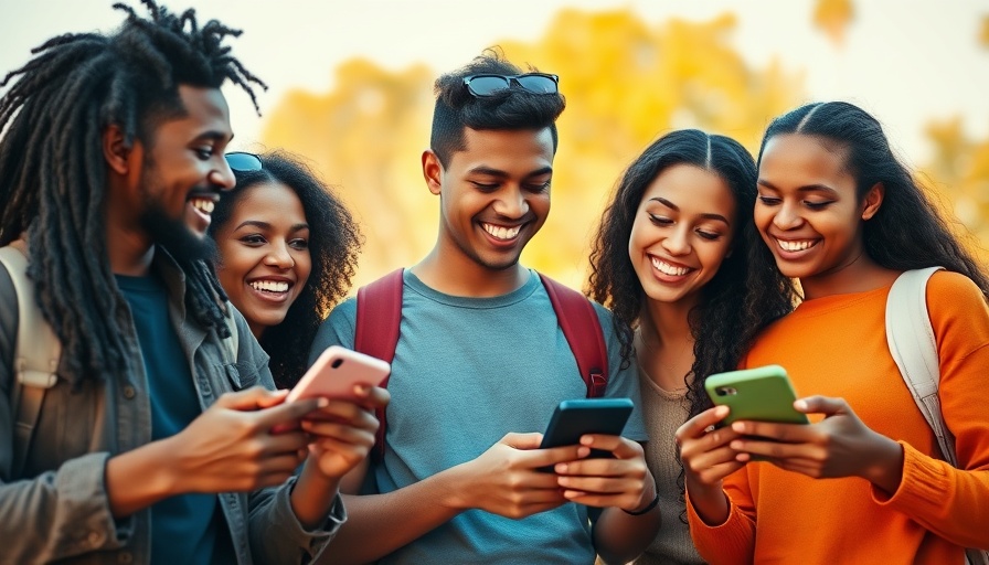 Teenagers chatting through smartphones outdoors in a sunny environment.