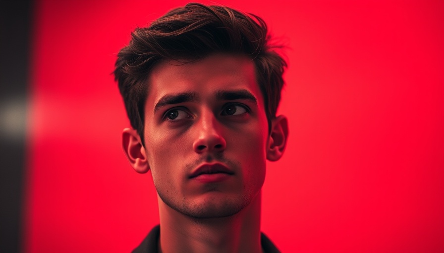 Focused young adult male contemplating amidst red background