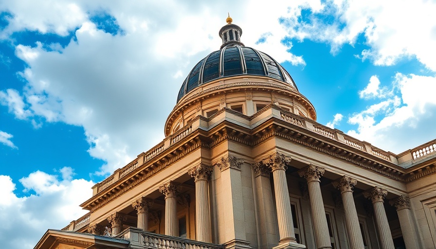 Ornate government building dome symbolizing funding schools by taxing the rich.