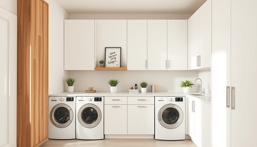 Modern popular new laundry room with white and wooden accents