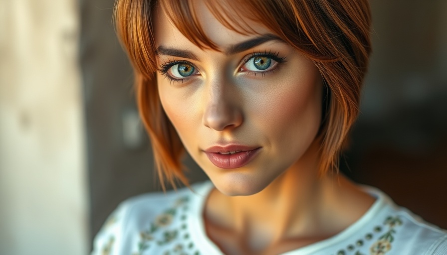 Portrait of a woman with brown hair, July 4th horoscopes backdrop.
