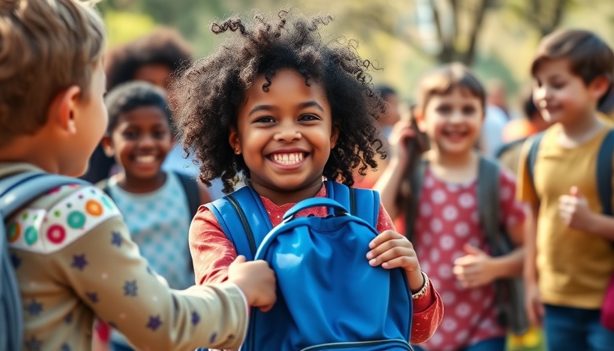 Young girl sharing backpack with friend in park, signs of people-pleasing behavior.