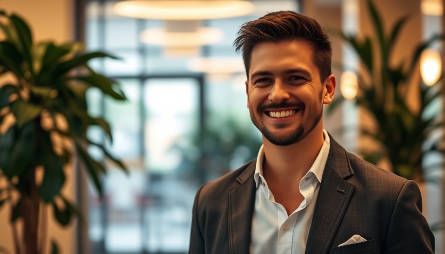 Casual portrait of a smiling man indoors, warm setting.