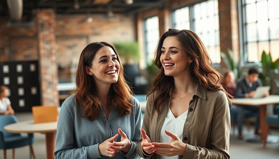 Casual smiling woman discussing in a modern office, people pleasers in power theme.