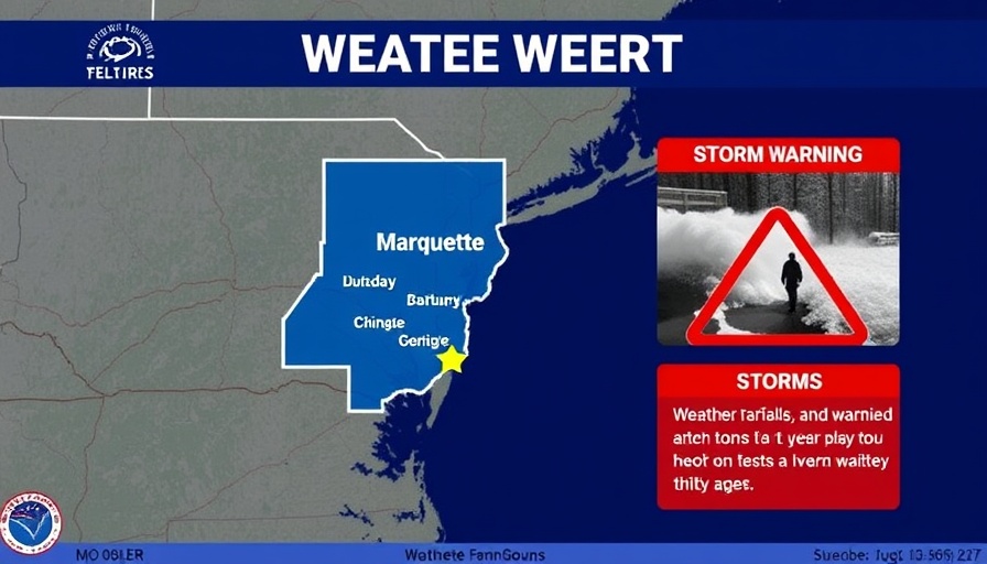 Weather alert for penny-sized hail in Marquette County map.