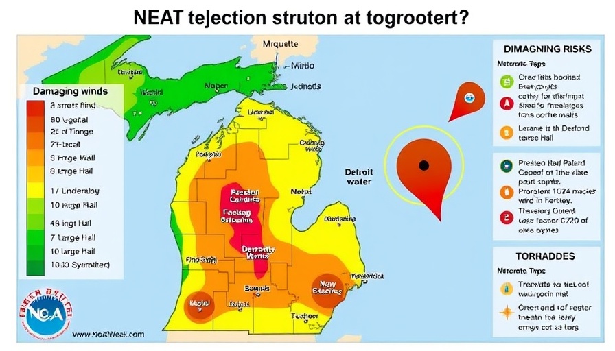 Severe weather risk map for storms in Michigan from NOAA, July 2025.