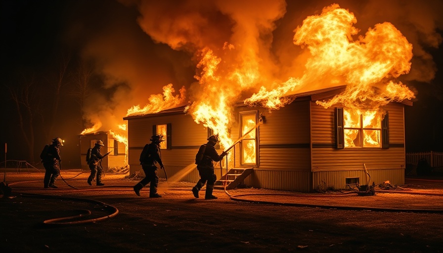 Firefighters battling a nighttime mobile home fire for house fire safety.