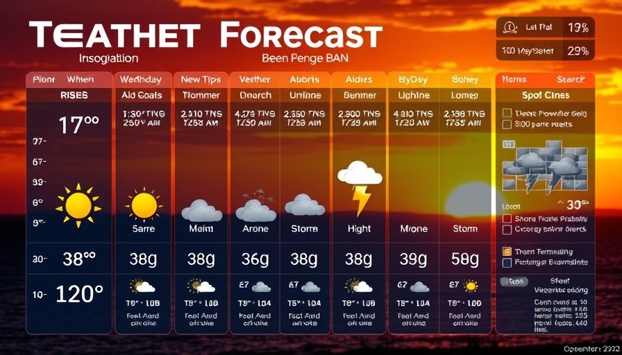 Weather forecast infographic with Michigan heat wave warning.