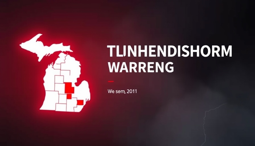 Severe Thunderstorm Warning affecting Macomb and St. Clair County, red alert map.