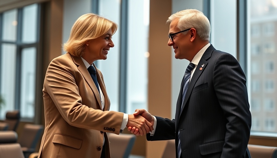 Diplomats shaking hands in a meeting room for US EU tariff agreement