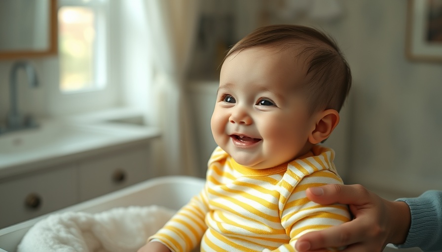 Smiling baby in budget-friendly diapers on changing table.