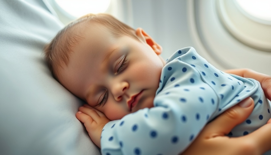 Baby sleeping on parent's lap during flight showcasing traveling solo with baby products.