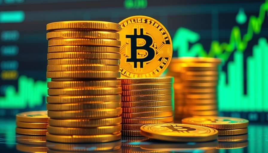 Golden cryptocurrency coins against digital graphs for fundraising boom.