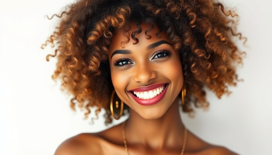 Vibrant woman with curly hair and positive vibes, smiling brightly.